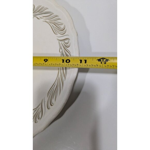 Syracuse China Syralite Round Serving Plate Art Deco Green Tan Leaf Design - Picture 3 of 10